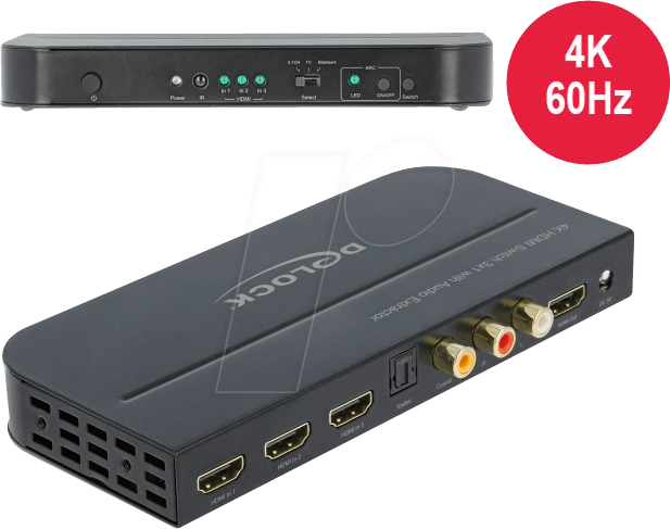 DELOCK 66498 - HDMI Switch, 3x auf 1x HDMI Buchse, 4K 60Hz