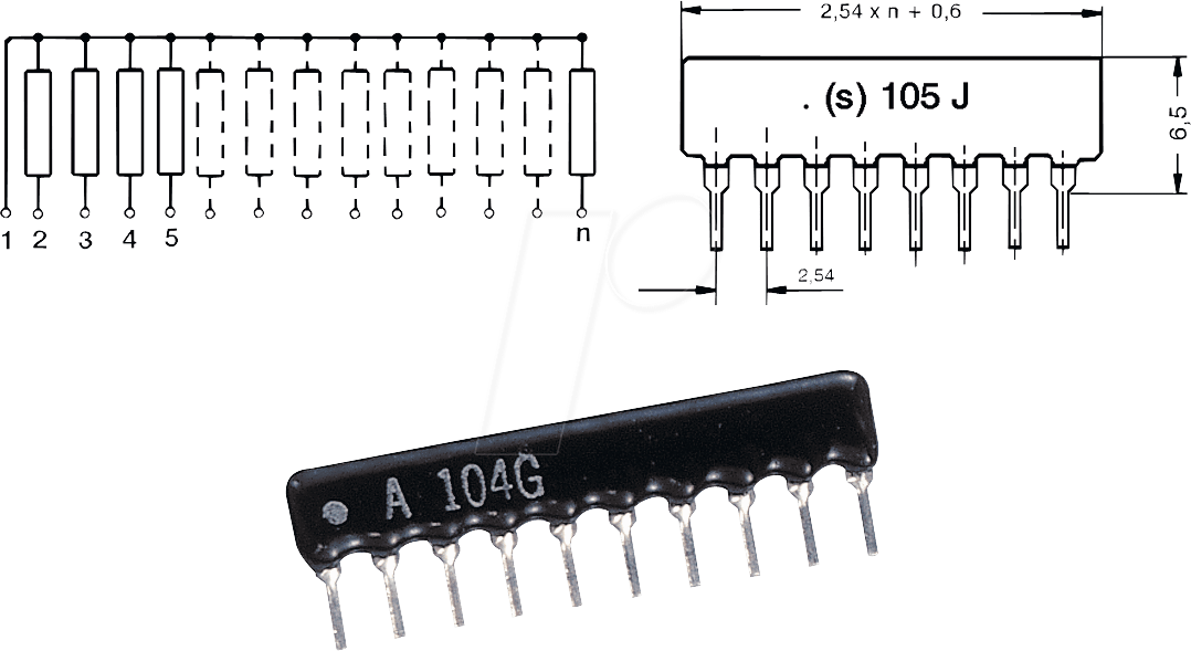 SIL 6-5 680K - Widerstandsnetzwerk, 680 kOhm, Sternschaltung, 5Wid./6Pins
