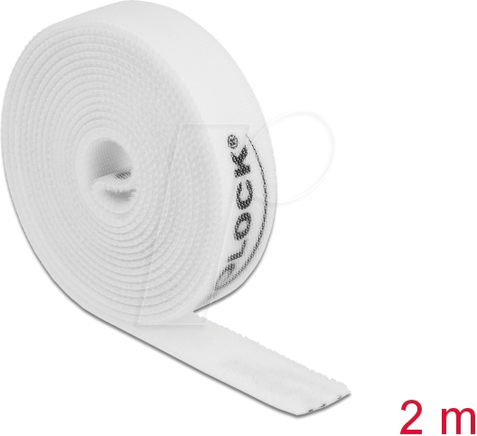 DELOCK 18386 - Klettband auf Rolle, 2 m x 15 mm, weiß