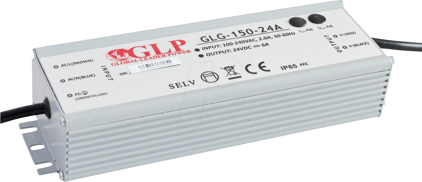 GLG-150-24A - LED-Netzteil, 151,2 W, 24 V DC, 6,3 A, TÜV, IP65, CV+CC