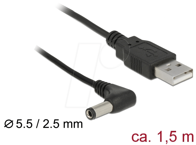 Thumbnail - DELOCK 85588 - Kabel USB Power > DC 5,5 x 2,5 mm Stecker 90° 1,5m