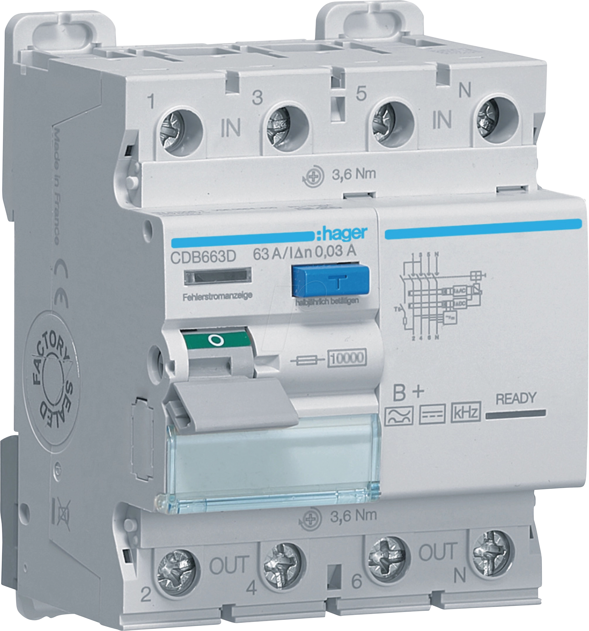 HAGER CDB663D - FI-Schalter 4-polig 10kA 63A 30mA Typ B+