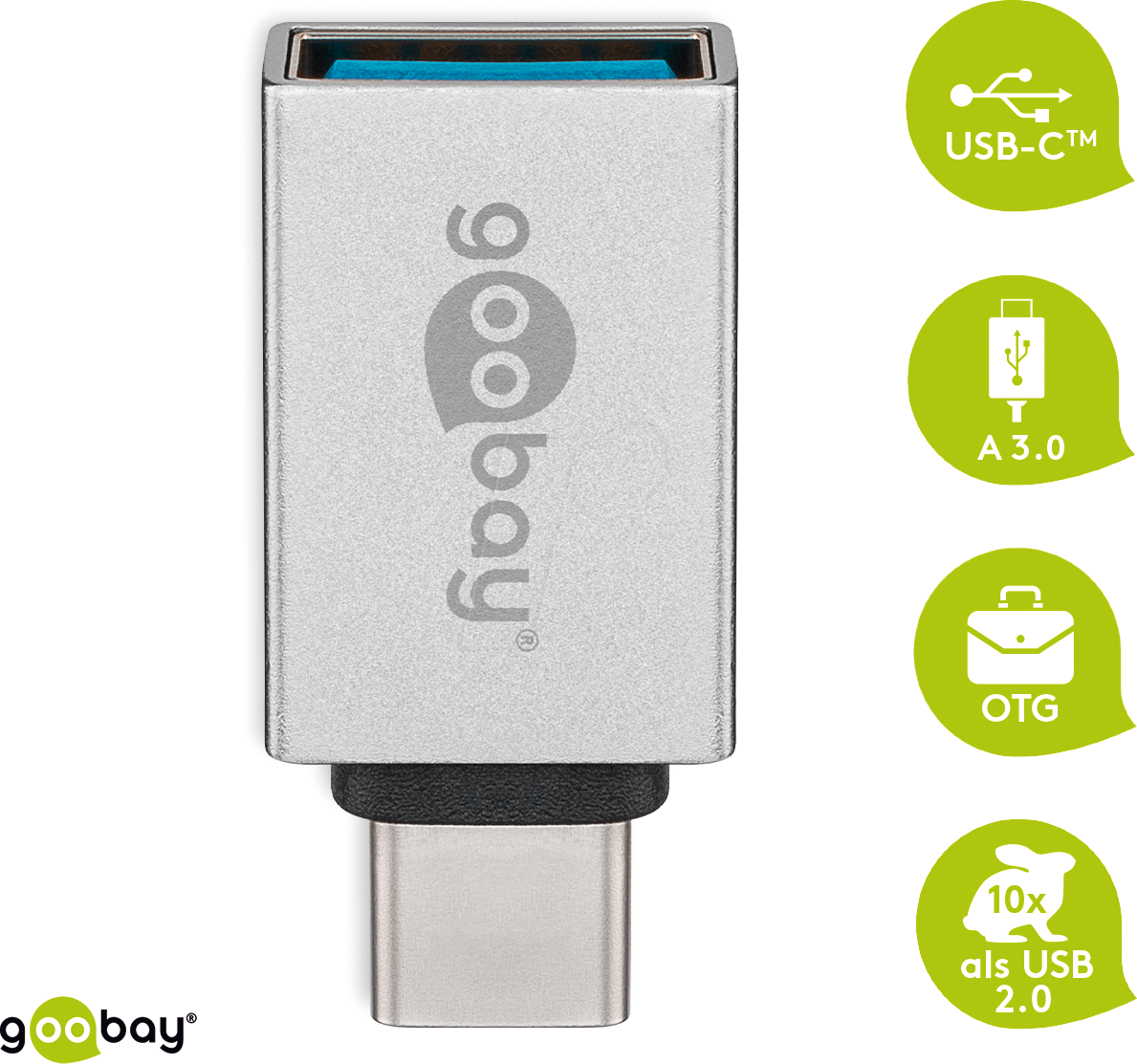 GOOBAY 56620 - USB C Stecker auf USB 3.0 A Buchse, silber