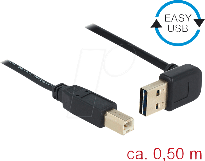 Thumbnail - DELOCK 85183 - USB 2.0 Kabel, EASY A Stecker gew. auf B Stecker, 0,5 m