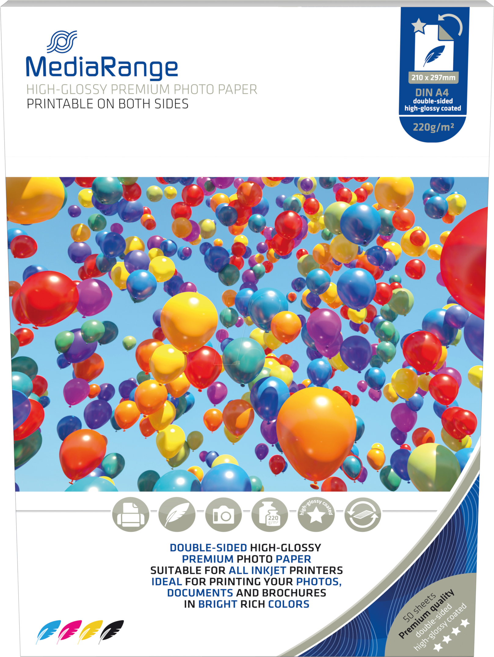 MR INK118 - DIN A4, Injekt, Fotopapier, hochglänzend, 220 g/m², 50 Blatt