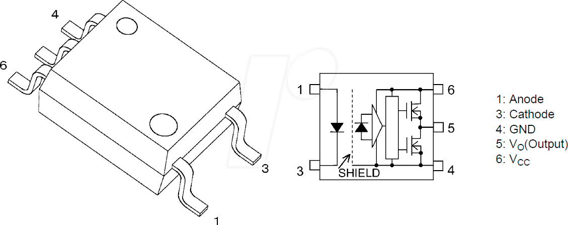 TLP 152 - 1 Kanal Optokoppler, 3,75kVrms, Totem-Pol-Ausgang, SO-5