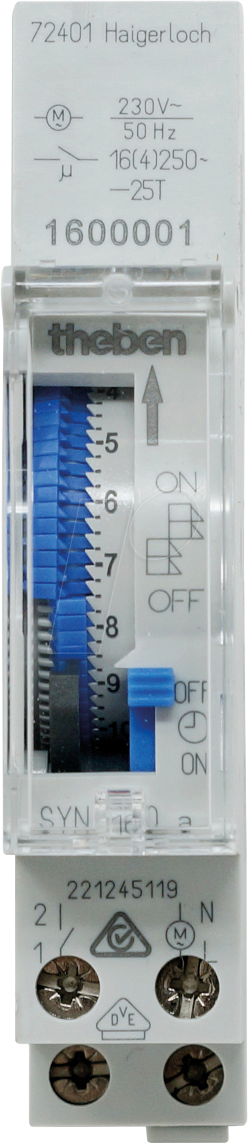 Thumbnail - THEBEN 1600001 - Analoge/Mechanische Zeitschaltuhr, Tagesprogramm, 1 TE, IP20