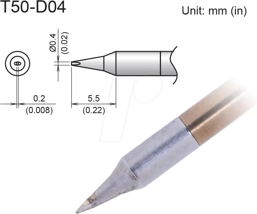 HAK T50-D04 - Aktiv-Lötspitze T50-D04, 0,4 mm, meißel