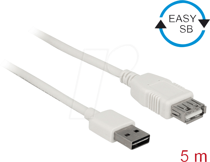 DELOCK 85202 - USB 2.0 kabel, EASY A Stecker auf A Buchse, 5 m, weiß