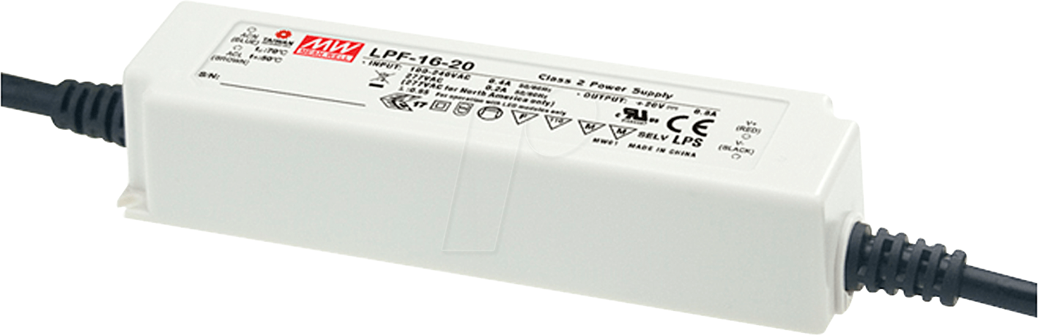 Thumbnail - MW LPF-16D-30 - LED-Trafo, 16 W, 30 V DC, 540 mA, dimmbar, 3-in-1
