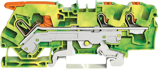 WAGO 2106-5307 - 3-Leiter-Schutzleiterklemme, mit Hebel und Drücker 6 mm², grün-g