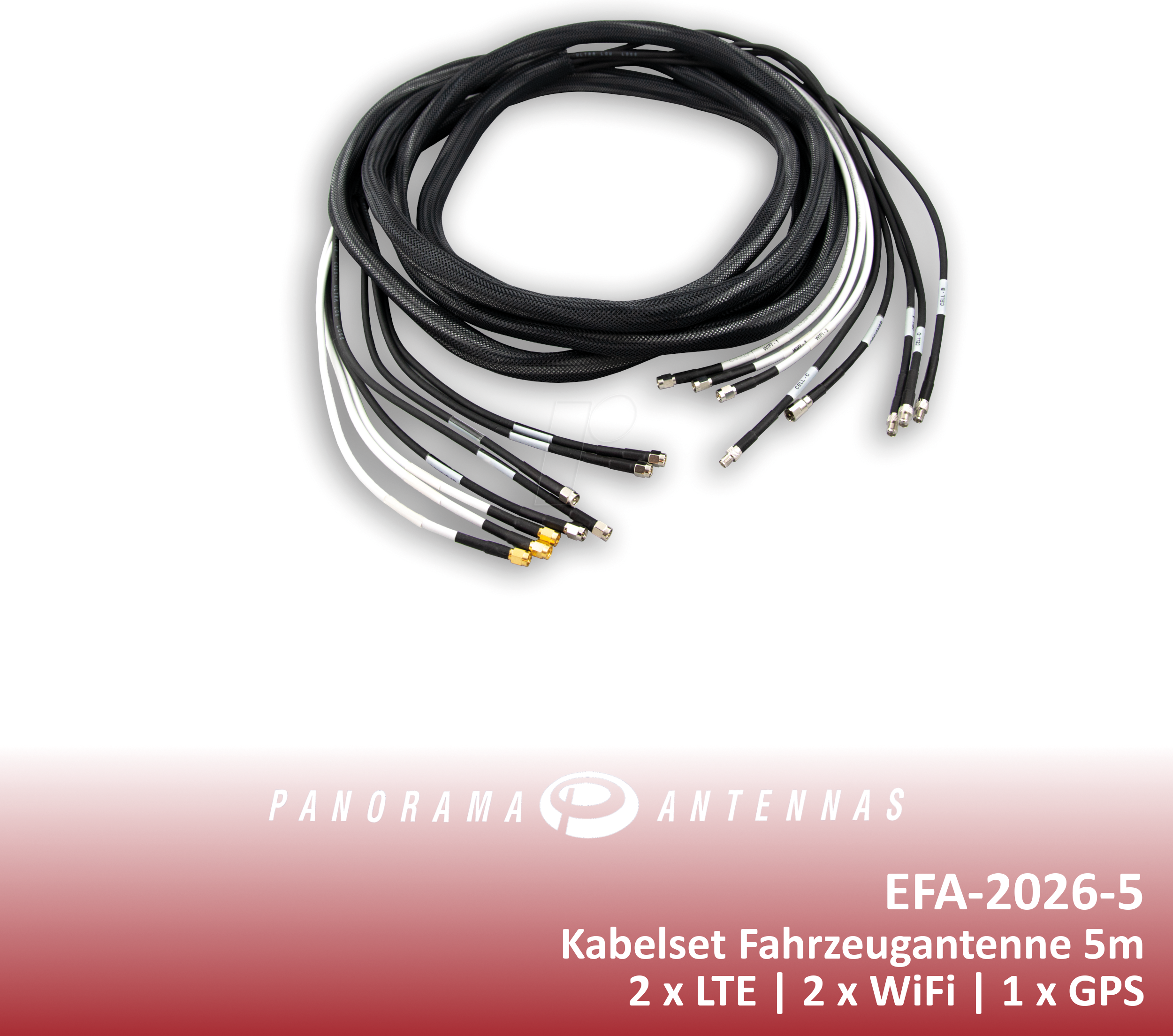 PAA EFA-2026-5 - Kabelset-Fahrzeugantennen 4x LTE + 4x WIFI + 1x GPS, 5 m