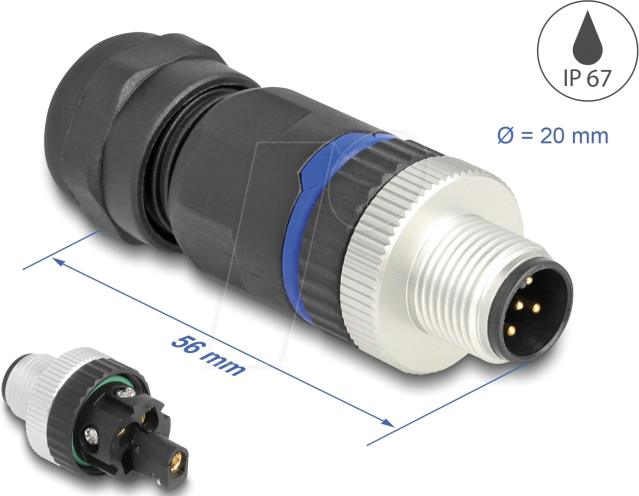 DELOCK 60534 - M12 Steckverbinder A-kodiert 5 Pin Stecker, mit Schraubanschluss