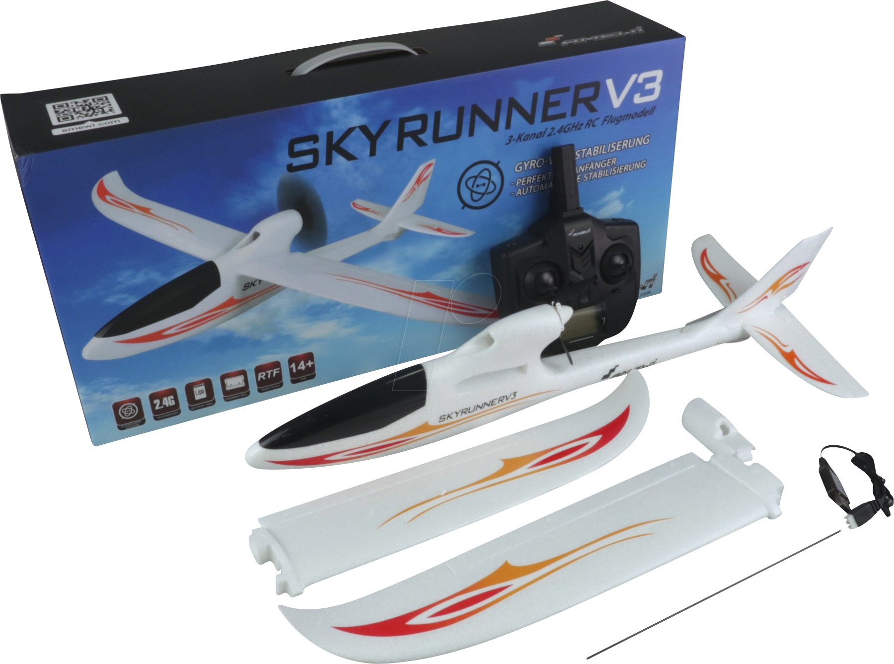 AMEWI 24058 - RC Flugzeug, SKYRUNNER V3 Gyro, 2,4 GHz, RTF