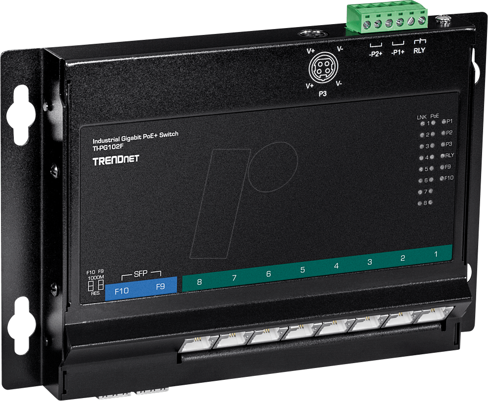 TRN TI-PG102F - Switch, 10-Port, Gigabit Ethernet, PoE+, 2x SFP