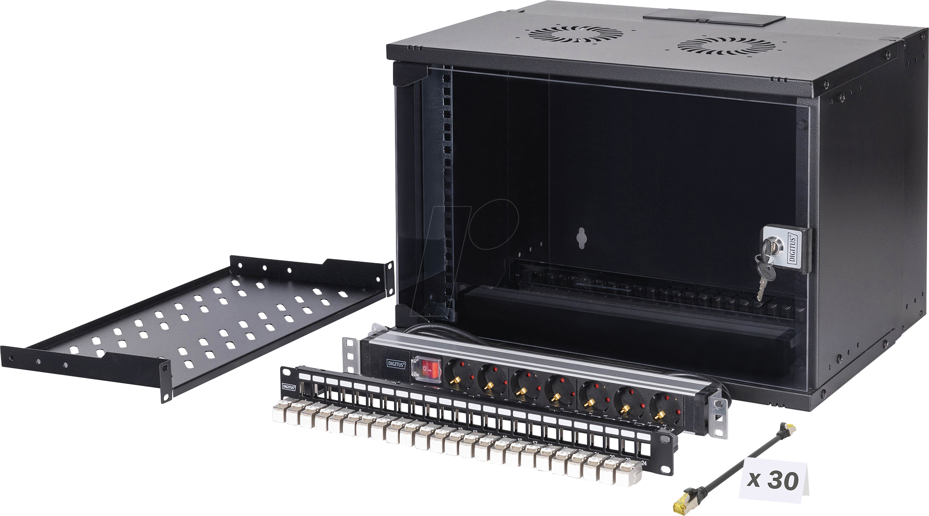 DIGI DN-49203SET - 19'' Wandgehäuse, 7HE, 400 mm Tiefe, schwarz, Set