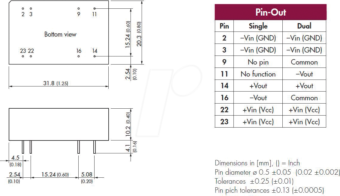 TEN 6-4812WIN - DC/DC-Wandler TEN 6WIN, 6 W, 18-75/12,0 VDC, DIL-24