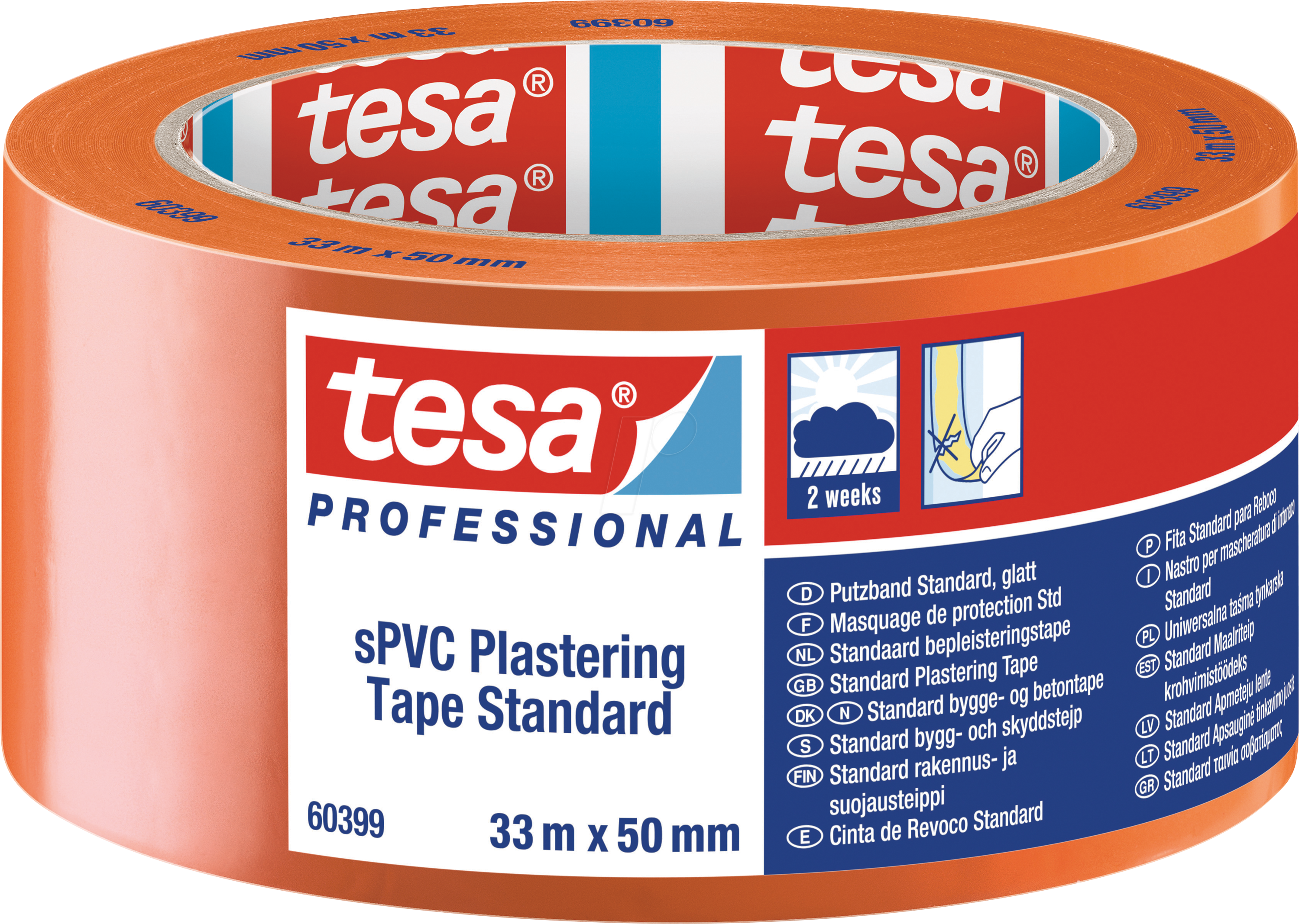 TESA 60399 - Putzband sPVC Standard, glatt, 33 m x 50 mm, orange