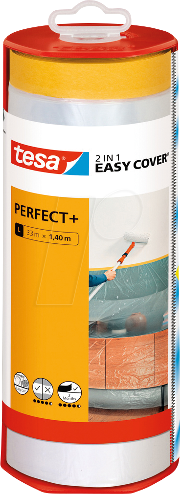 TESA 56571 - Malerband mit Abdeckfolie tesa Easy Cover Perfect+ 33 m x 1,40 m