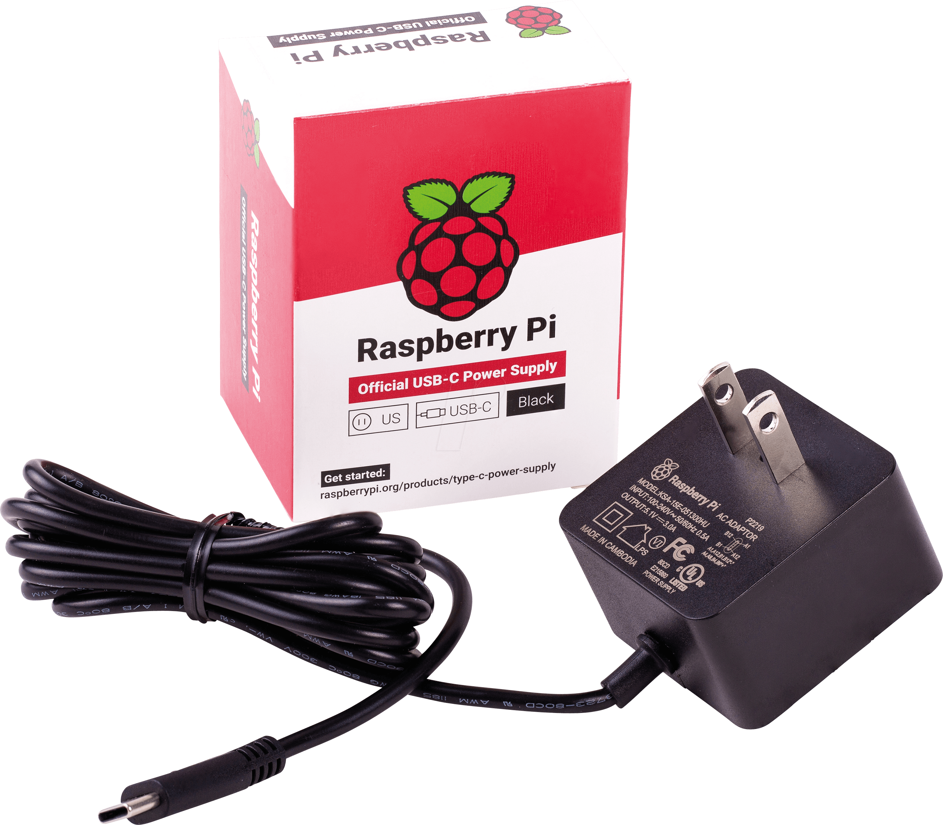 RPI PS 15W BK US - Raspberry Pi - Netzteil, 5,1 V, 3,0 A, USB Type-C, US-Stecker, s