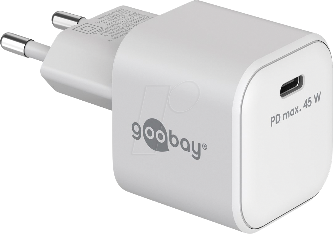 GOOBAY 65332 - USB-Ladegerät, 45 W, 1x USB-C (PD), GaN, weiß