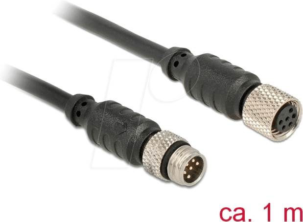 DELOCK 12690 - M8 Sensor- / Aktorkabel 6 Pin Stecker zu 6 Pin Buchse wasserdich