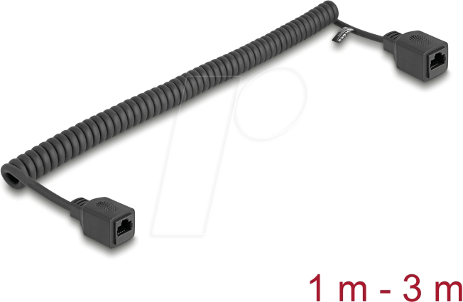 DELOCK 90673 - RJ45 Spiralkabel Buchse zu Buchse Cat.5e 1 m bis 3 m schwarz