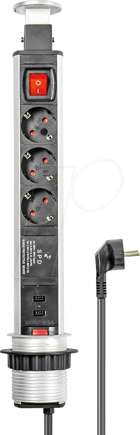 GC PT060-0103 - Steckdoseneinheit Pop-Up, 3-fach Typ F - CEE 7/3, 2 x USB