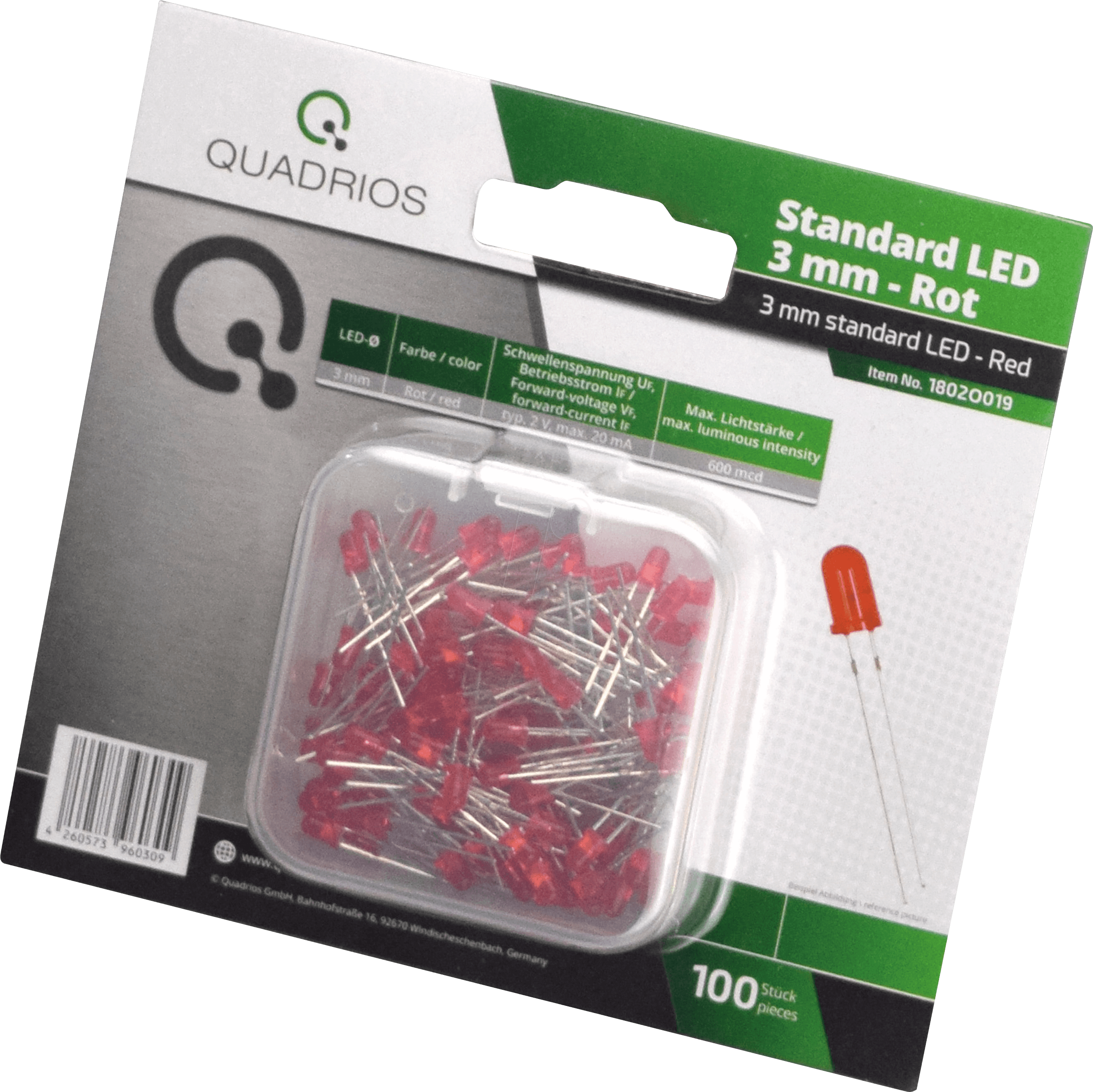 Thumbnail - QUAD 1802O019 - LED 3 mm - Farbe Rot, 100 Stück