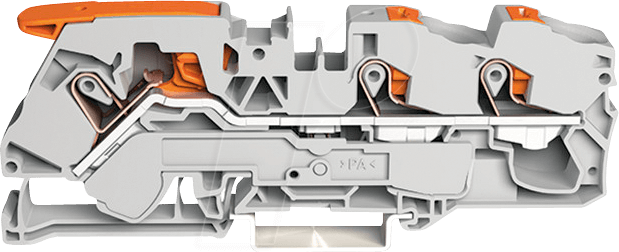 WAGO 2116-5301 - 3-Leiter-Durchgangsklemme, mit Hebel und Drücker 16 mm², grau