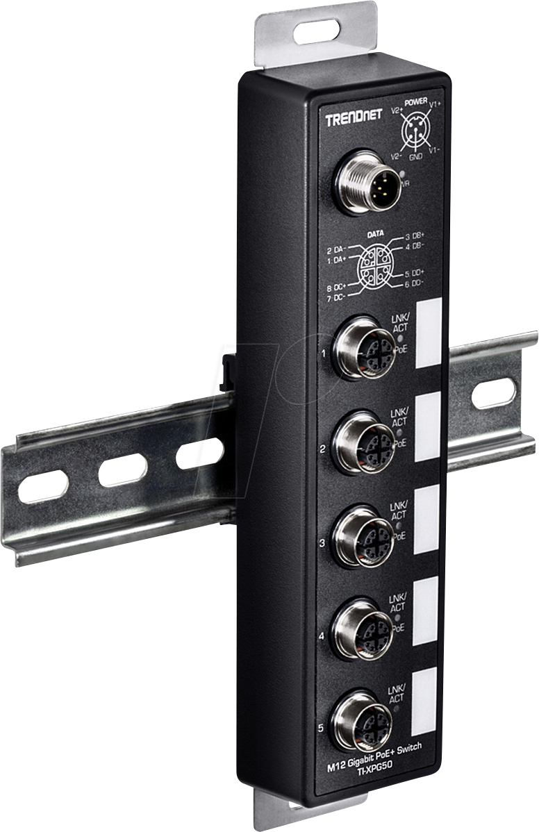 TRN TI-XPG50 - Switch, 5-Port, Gigabit Ethernet, PoE+, EN50155, M12