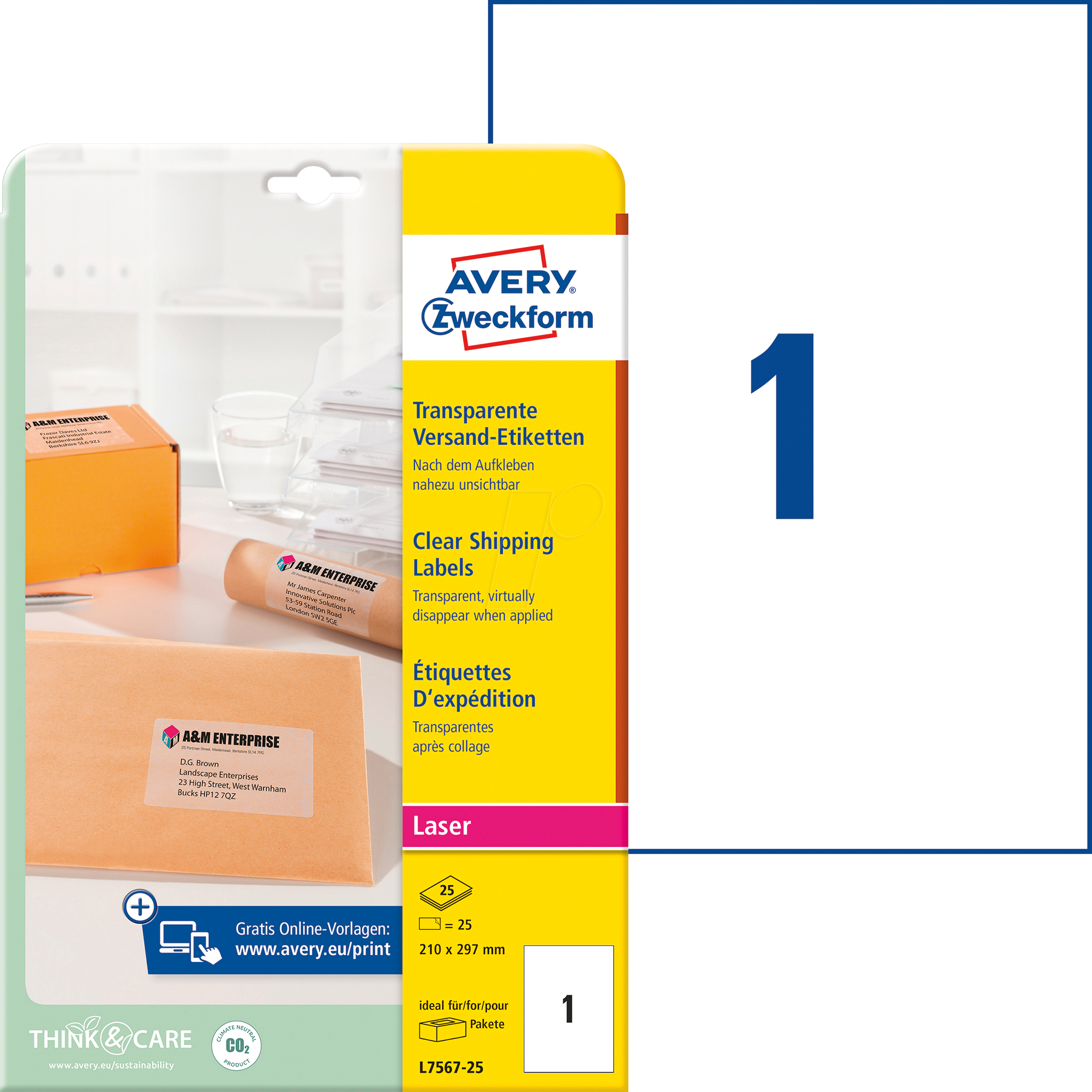 AVZ L7567-25 - Versandetiketten - 210 x 297 mm, 25 Stück, transparent