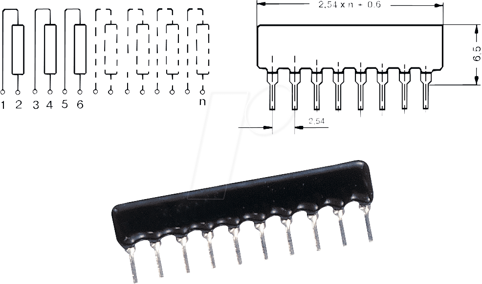 SIL 10-5 10K - Widerstandsnetzwerk, 5 x 10 kOhm, 2%, SIL-10