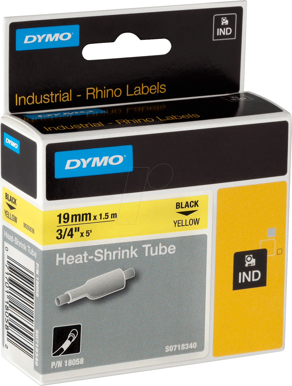 DYMO IND 18058 - DYMO IND Schrumpfschlauch, 19mm, schwarz/gelb