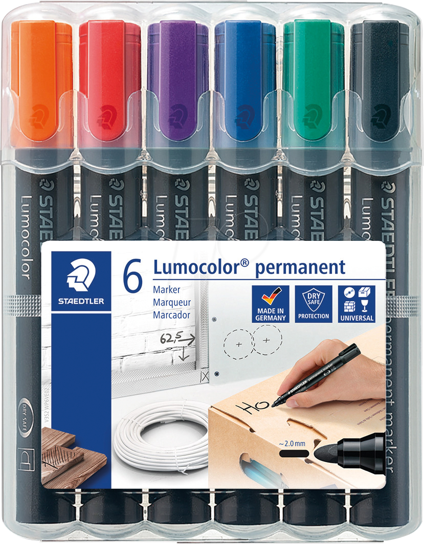 Thumbnail - STAEDTLER 352WP6 - Permanent Marker, 2 mm, Set, 6 Farben