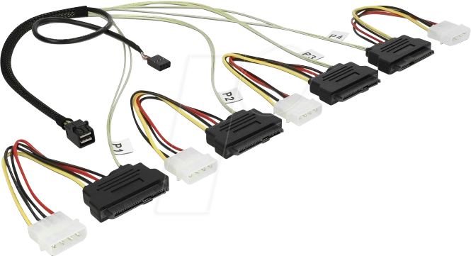 DELOCK 83390 - Mini SAS HD SFF-8643 > 4 x SAS SFF-8482 + Power + Sideband 0,5
