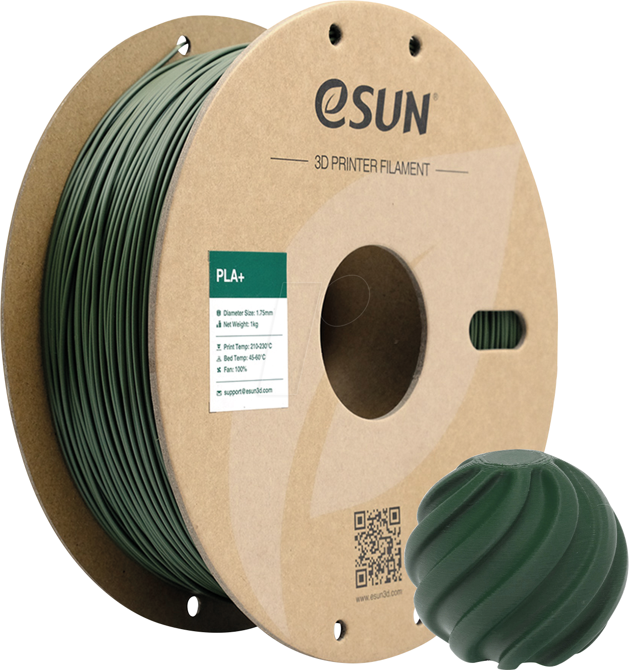 ESUN 72219250 - Filament, PLA+, 1,75 mm, olivgrün, 1 kg