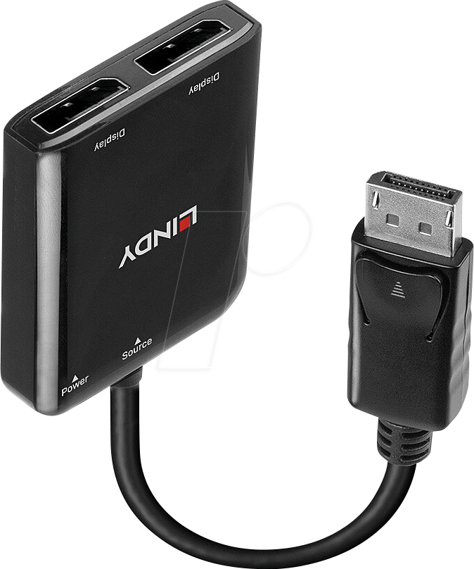 Thumbnail - LINDY 38430 - DisplayPort Hub, DP Stecker auf 2x DP Buchse, 4K 30 Hz