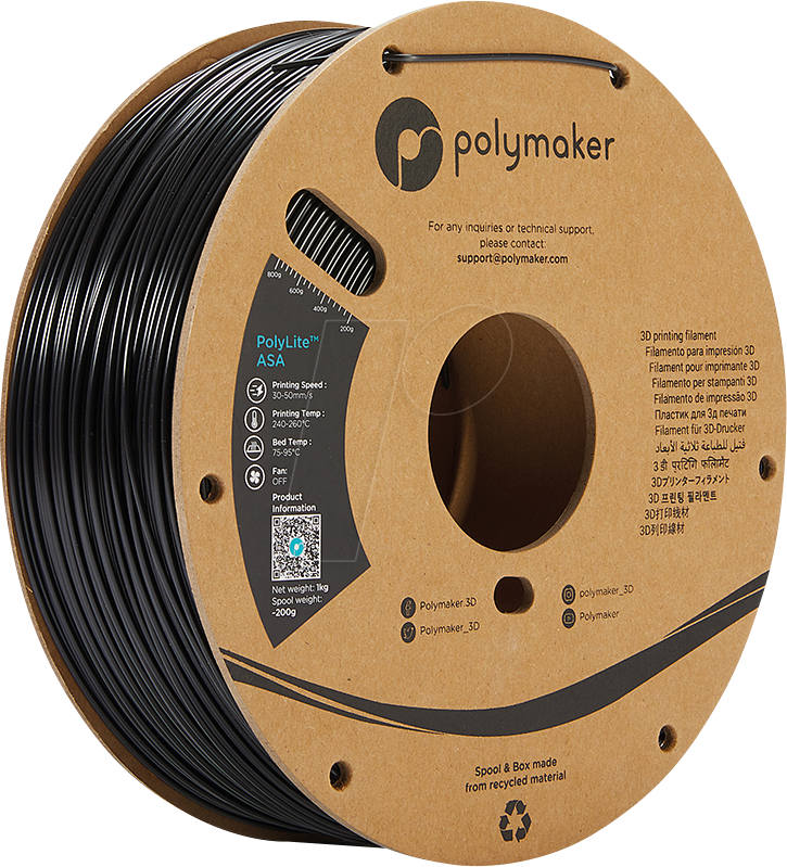 POLYMAKER F01001 - Filament, PolyLite ASA 1,75 mm, 1 kg, schwarz