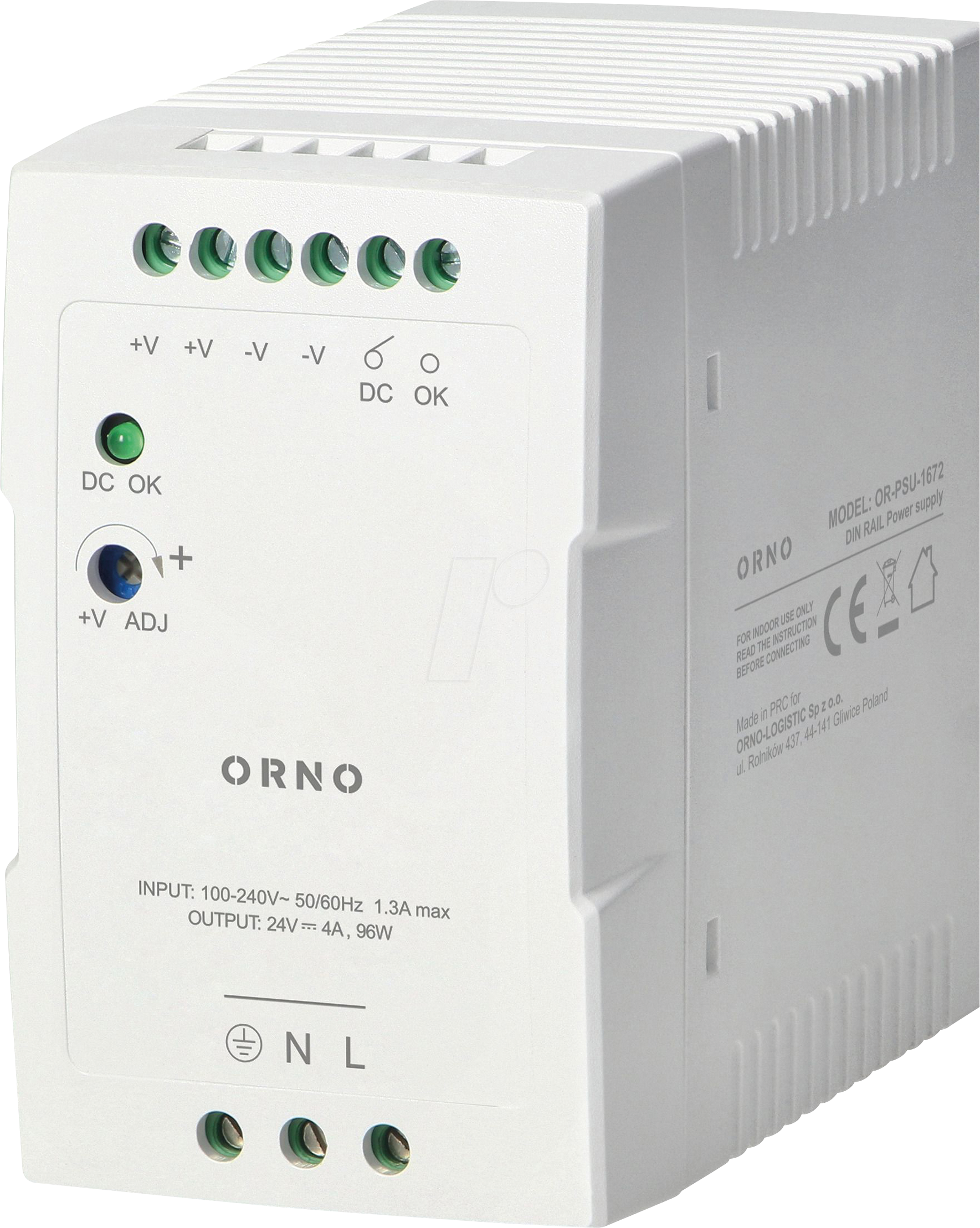 ORNO PSU-1672 - Schaltnetzteil, Hutschiene, 96 W, 24 V, 4 A, Metallgehäuse