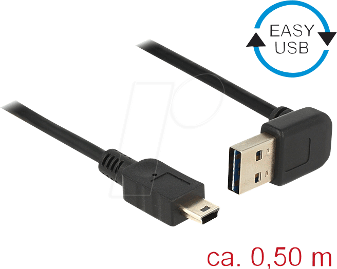 Thumbnail - DELOCK 85184 - USB 2.0 Kabel, EASY A Stecker gew. auf Mini B Stecker, 0,5 m