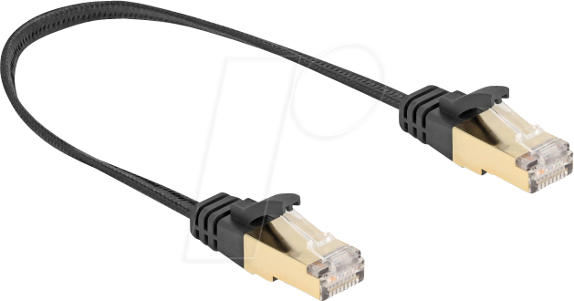 DELOCK 80323 - RJ45 Flachkabel, Cat.6a, S/FTP, Geflechtmantel, 0,25 m, schwarz