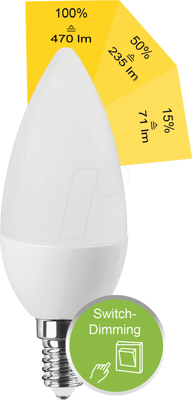 BLULAXA 49362 - LED SMD Lampe C35 E14 4,9W 470 lm WW Switch DIM