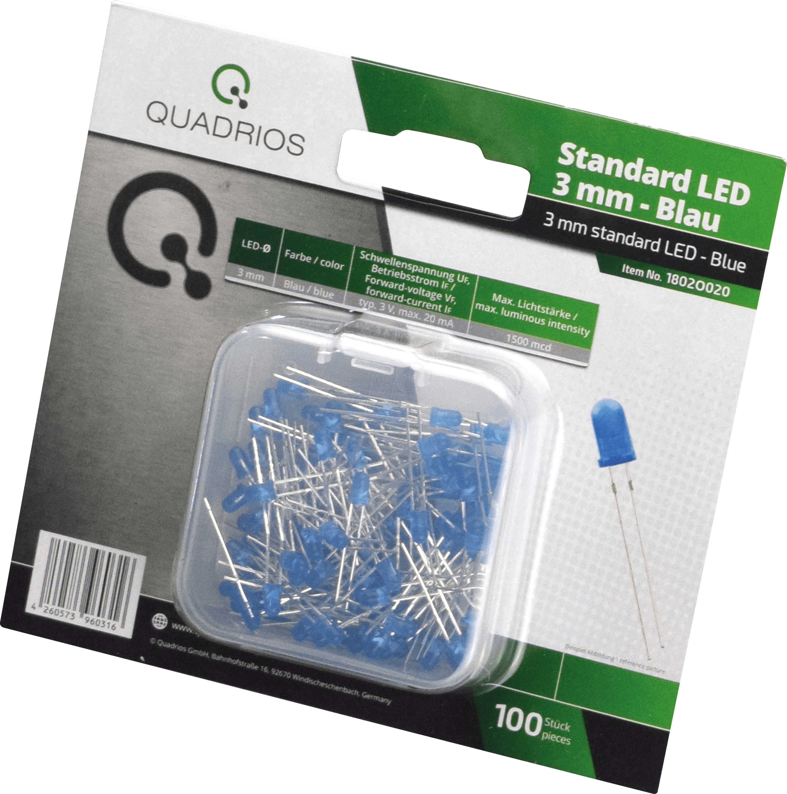 QUAD 1802O025 - LED 5 mm - Farbe Blau, 100 Stück