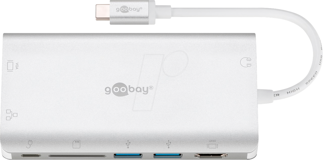 GOOBAY 49850 - USB-C Multiport-Adapter, VGA, HDMI, Ethernet, silber