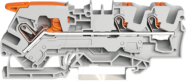 WAGO 2106-5301 - 3-Leiter-Durchgangsklemme, mit Hebel und Drücker 6 mm², grau