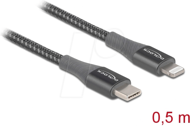 DELOCK 86630 - Sync- & Ladekabel, USB-C -> Lightning�™ Stecker, Mfi, 0,5 m, gra