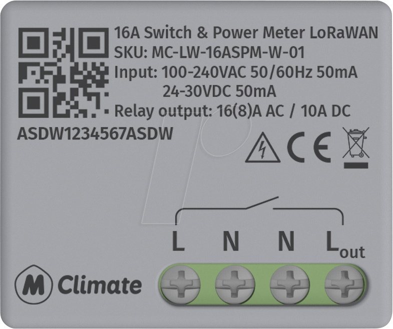 MCL LW-16ASPMW01 - LoRaWAN Schaltaktor, 1-Kanal, Messfunktion