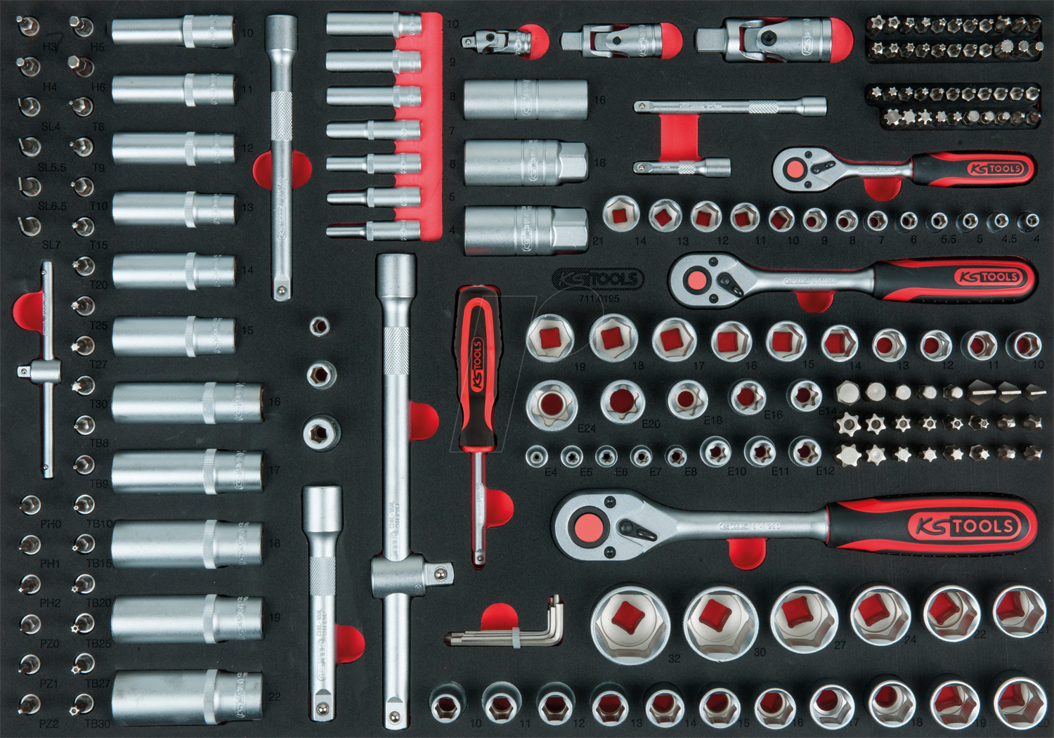 KS 711.0195 - 1/4''+3/8''+1/2'' Steckschlüssel-Satz, 195-tlg in 1/1 Systemeinlage