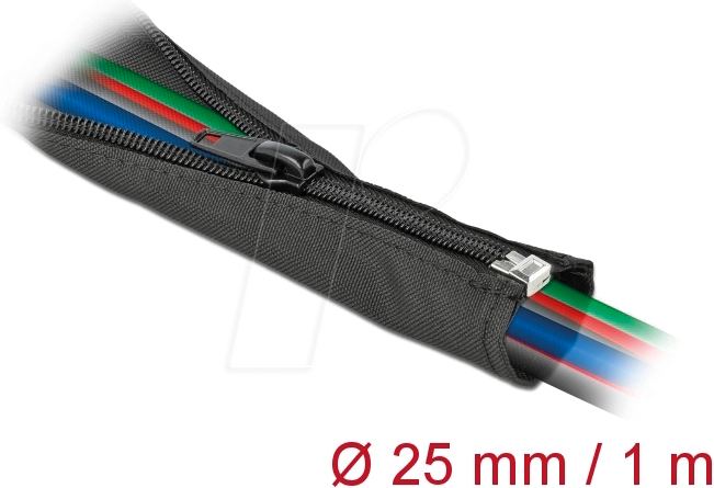 Thumbnail - DELOCK 19217 - Gewebeschlauch mit Reißverschluss 1 m x 25 mm schwarz
